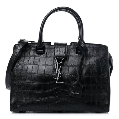 Saint Laurent Calfskin Crocodile Embossed Monogram Baby Cabas Black 1 of 11