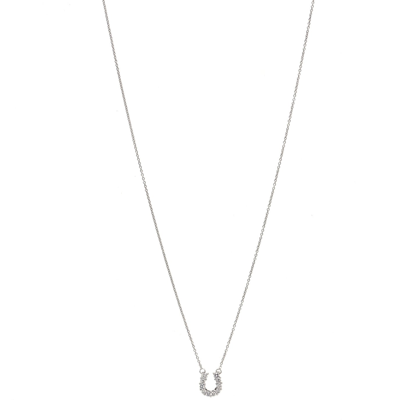 18K White Gold Diamond Horseshoe Pendant Necklace