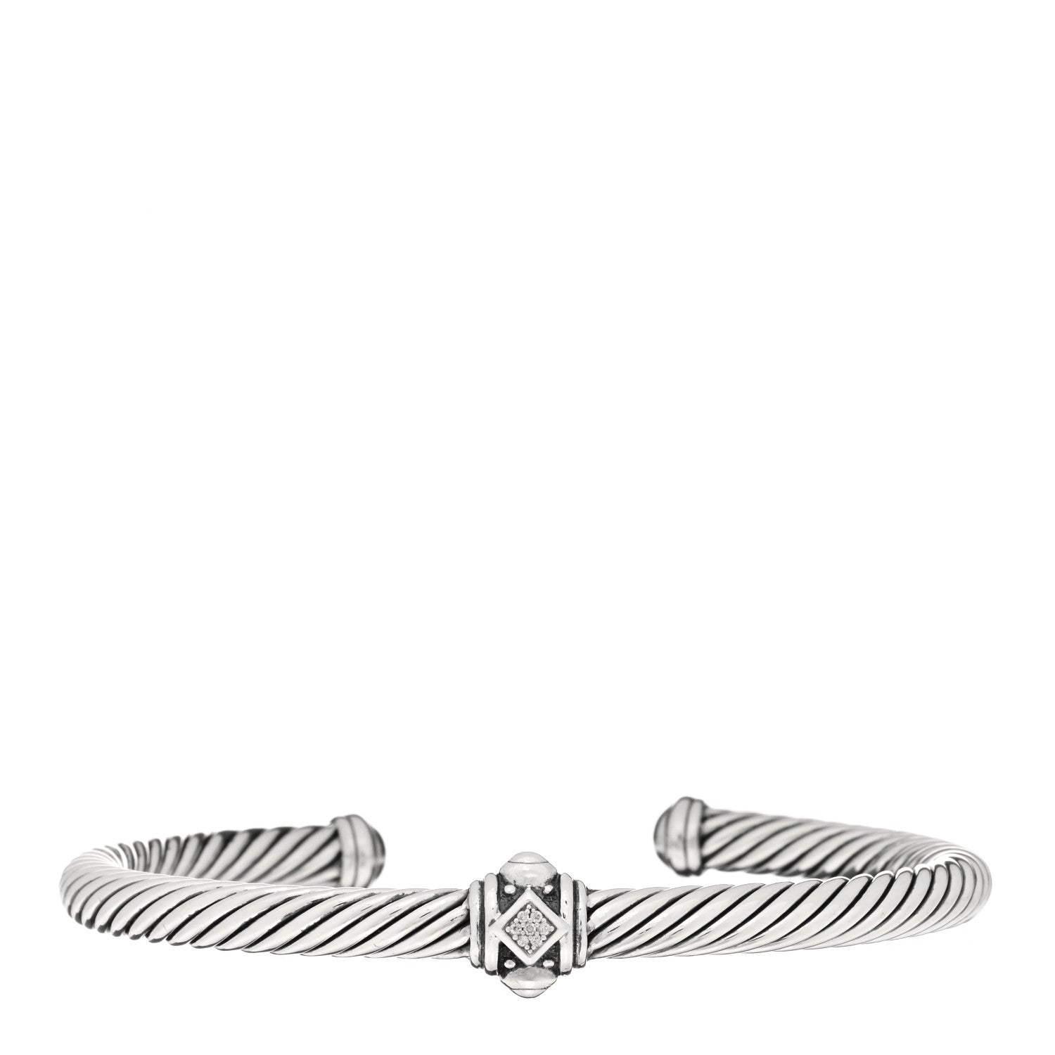 David Yurman Sterling Silver Diamond 5mm Cable Renaissance Station Bracelet 1 of 3