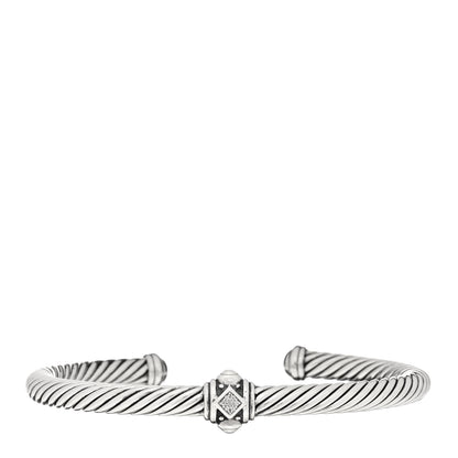 David Yurman Sterling Silver Diamond 5mm Cable Renaissance Station Bracelet 1 of 3