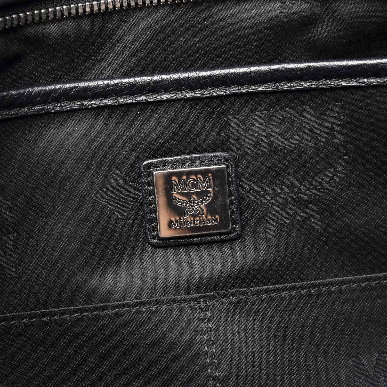 MCM Visetos Medium Anya Zip Top Shopper Tote Black 7 of 9