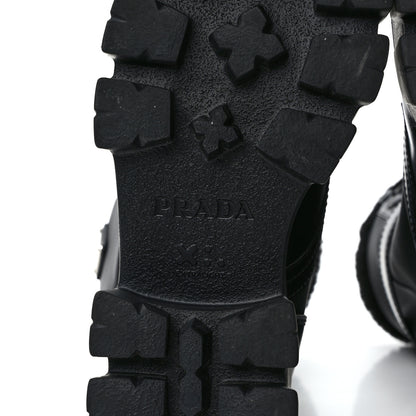 Prada Spazzolato Rois Nylon Shearling Metal Triangle Logo Monolith Pouch Pocket 55mm Boots 36.5 Black 7 of 11