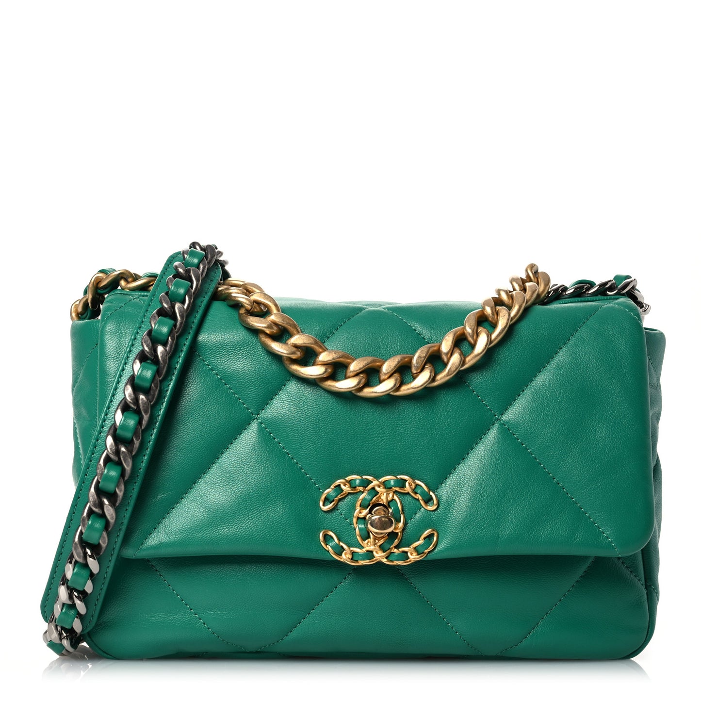 Goatskin Quilted Medium Chanel 19 Flap Green