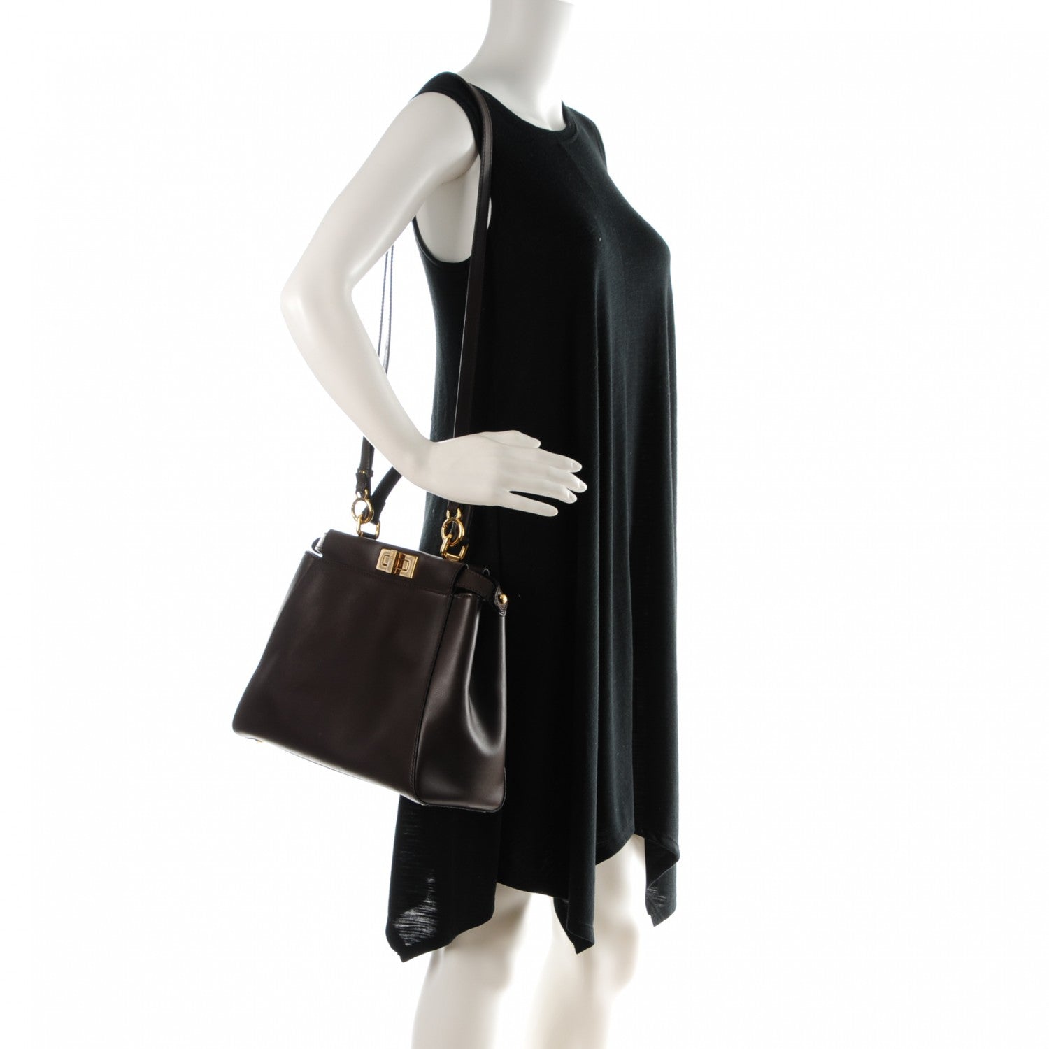 Fendi Smooth Calfskin Python Medium Peekaboo Iconic Satchel Dark Brown Ruby 2 of 10