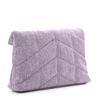 Saint Laurent Denim Quilted Loulou Puffer Monogram Pouch Clutch Bleached Lilac 4 of 9