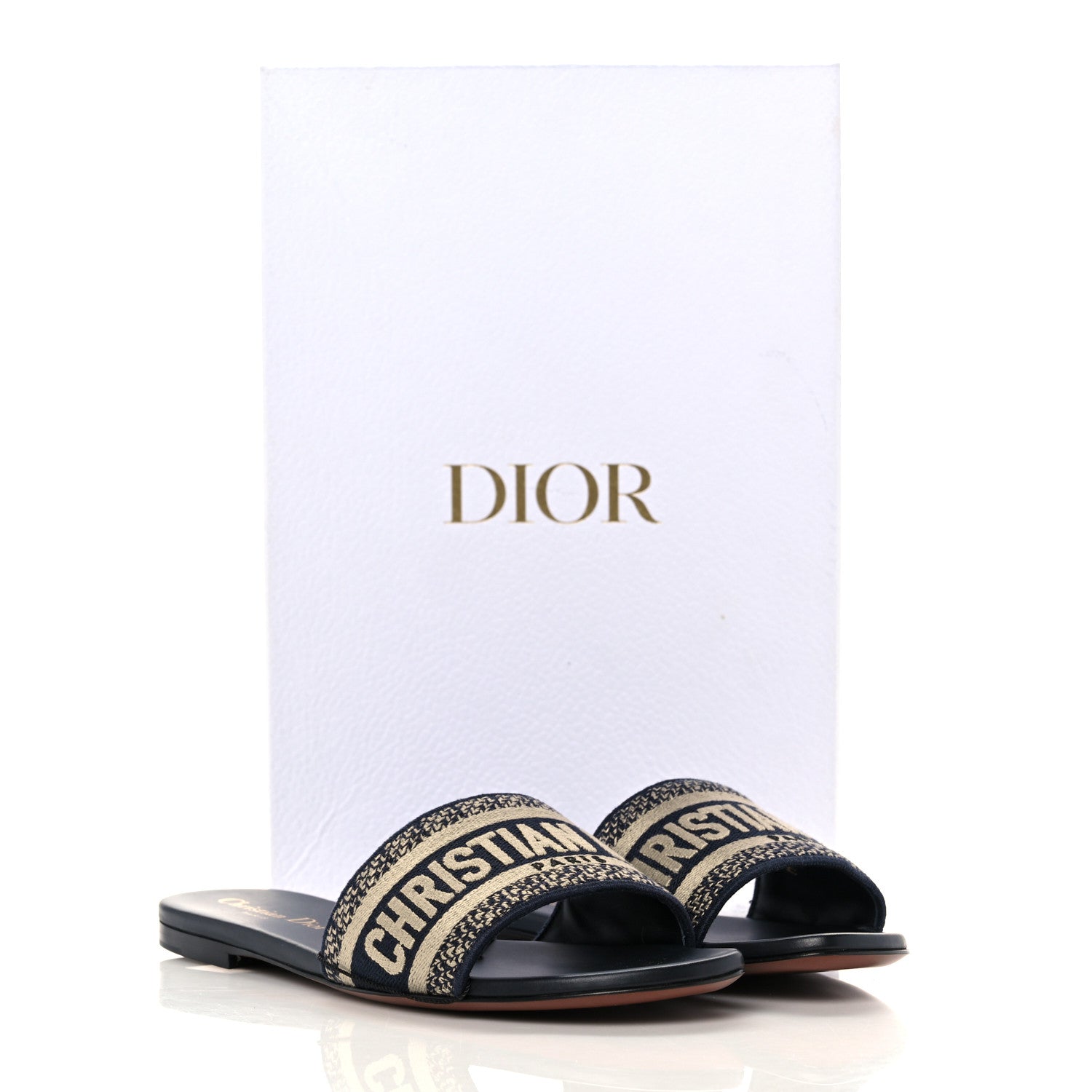 Christian Dior Canvas Embroidered Dway Mules Slide Sandals 37.5 Deep Blue 9 of 9