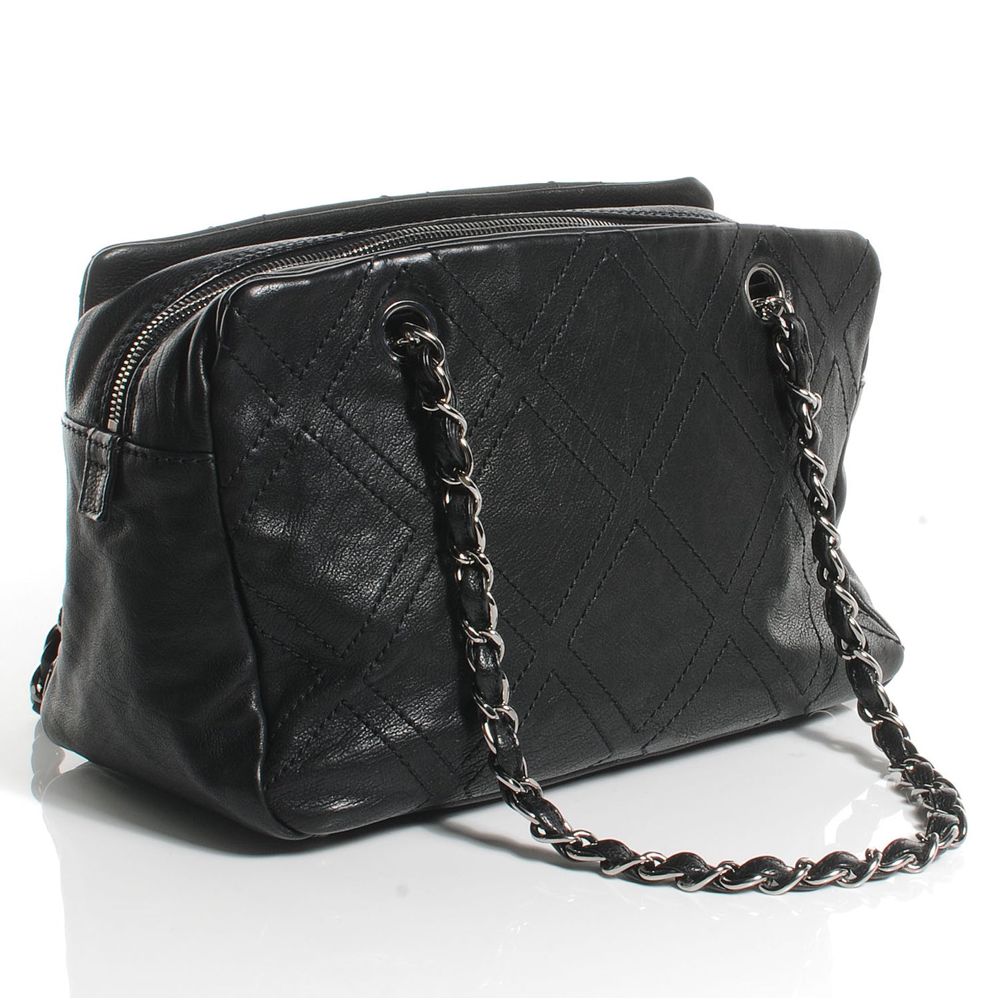 Calfskin Small Diamond Stitch Tote Black
