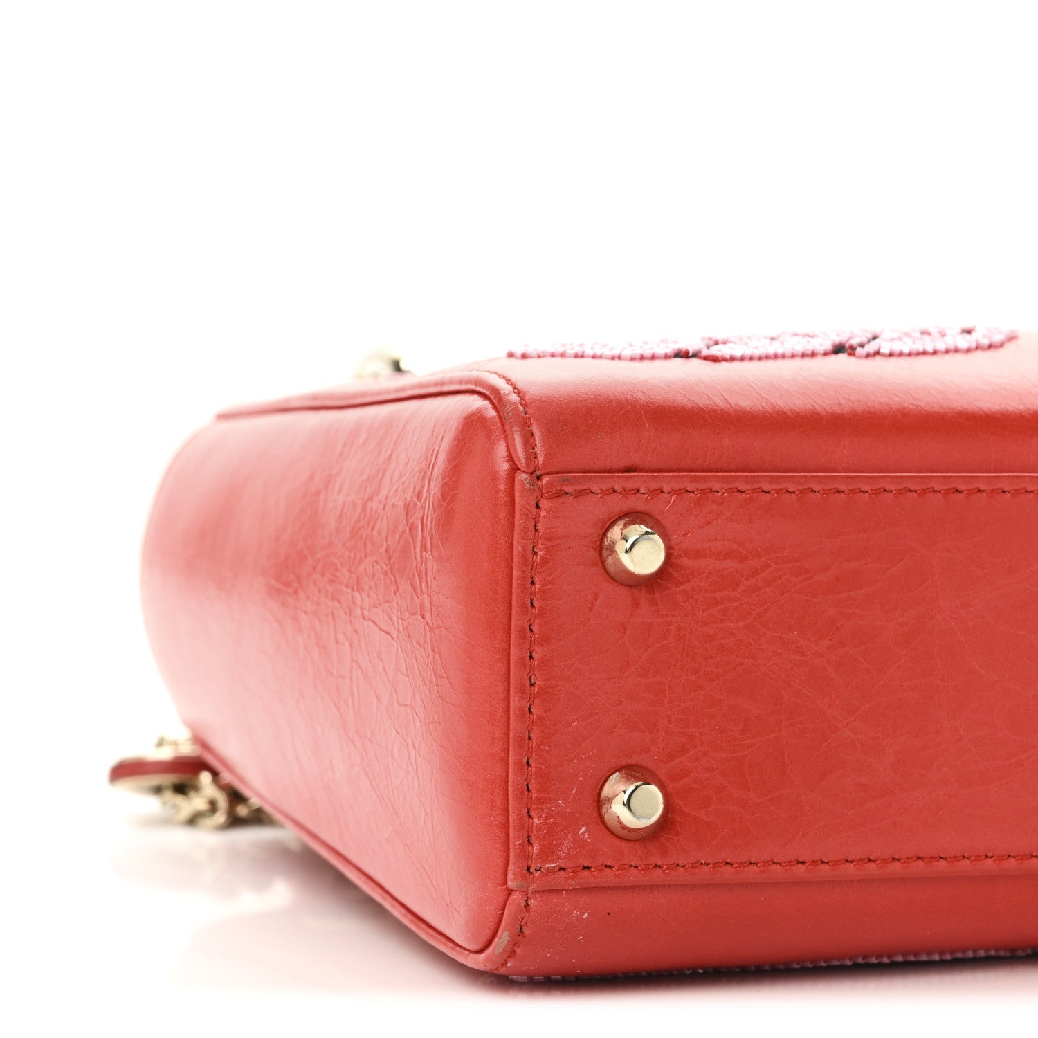 Christian Dior Calfskin Beaded Mini Lady Dior Rouge Multicolor 8 of 9