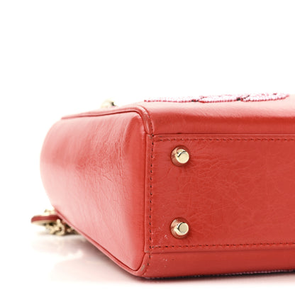 Christian Dior Calfskin Beaded Mini Lady Dior Rouge Multicolor 8 of 9