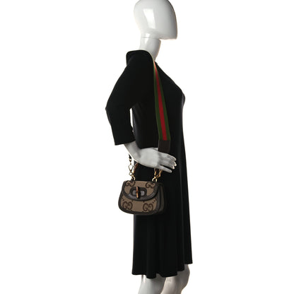 Gucci Monogram Jumbo GG Textured Dollar Calfskin Web Mini Bamboo 1947 Top Handle Bag Camel Ebony New Acero 2 of 10