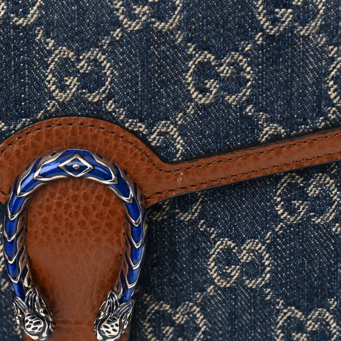 New Denim GG Monogram Dollar Calfskin Enamel Mini Dionysus Chain Wallet Blue Tea Cuir Epilog Electric Blue