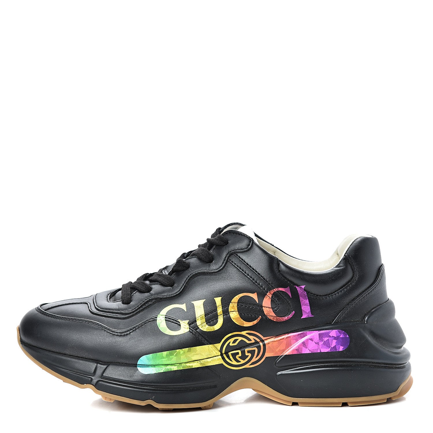 Gucci Calfskin Iridescent Logo Womens Rhyton Sneakers 39 Black 1 of 10