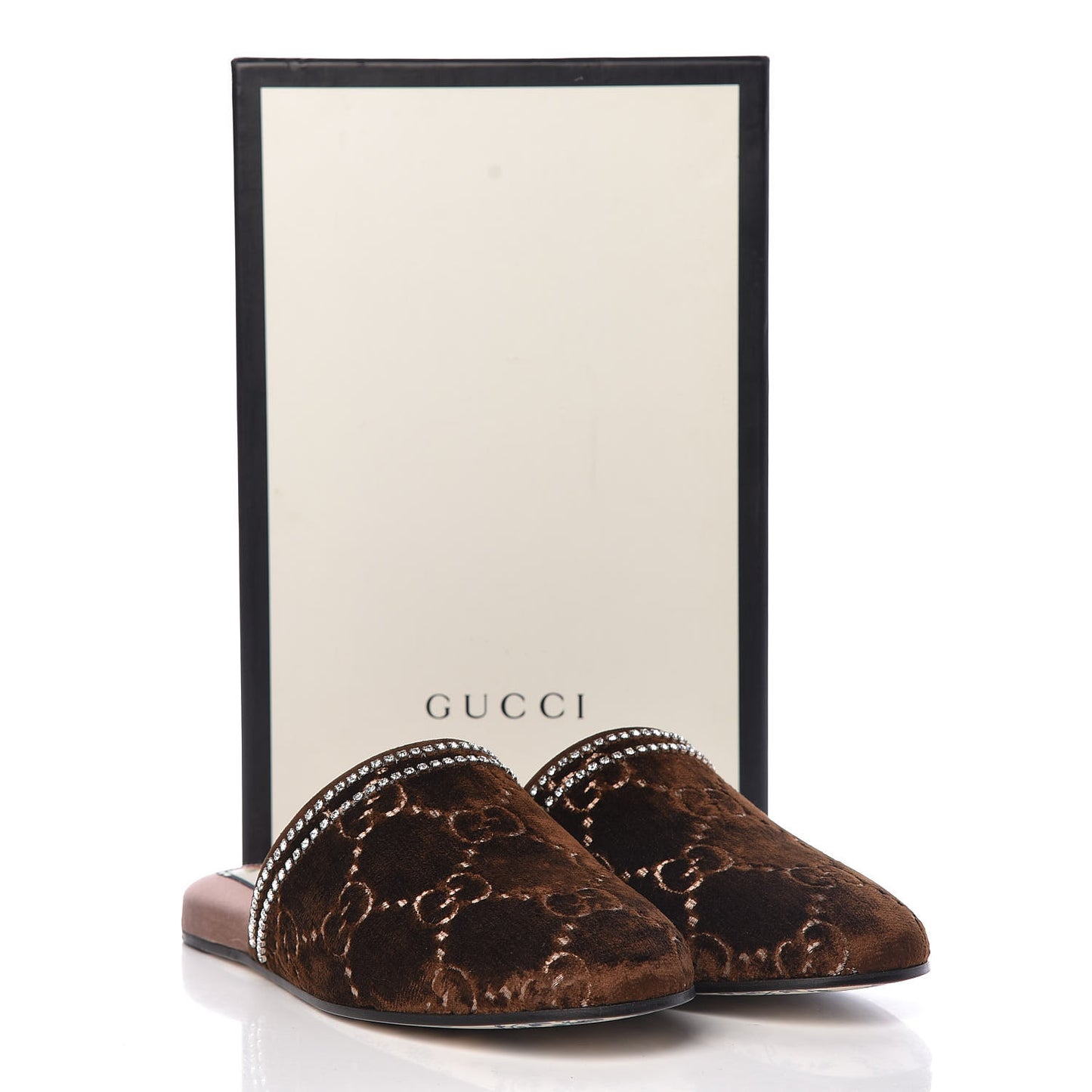 Velvet GG Monogram Crystal Womens Slippers 39.5 Brown Vintage Cocoa