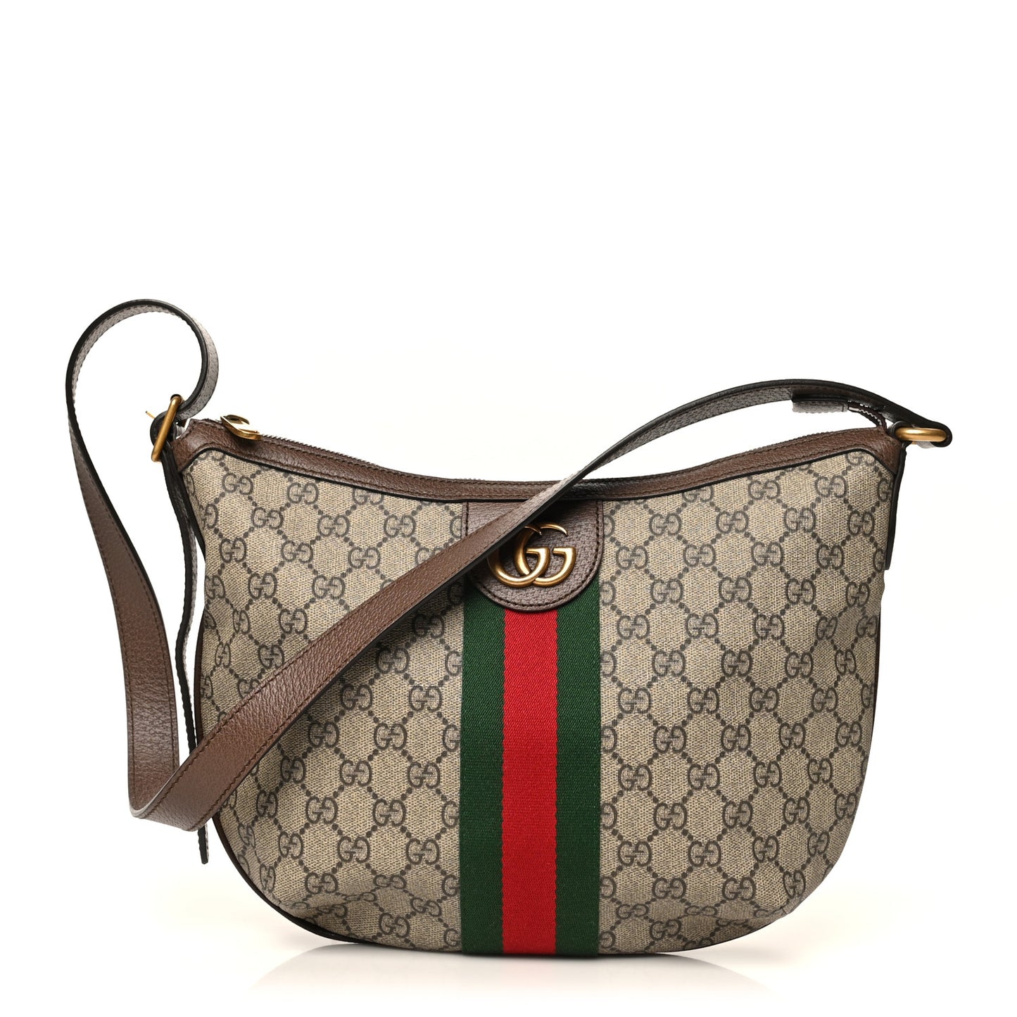 GG Supreme Monogram Web Small Ophidia Half Moon Hobo Brown