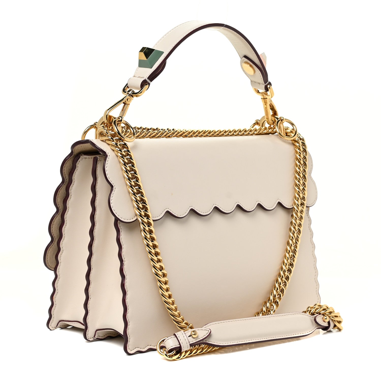 Fendi Vitello Liberty Scalloped Studded Kan I Shoulder Bag Camelia 3 of 15