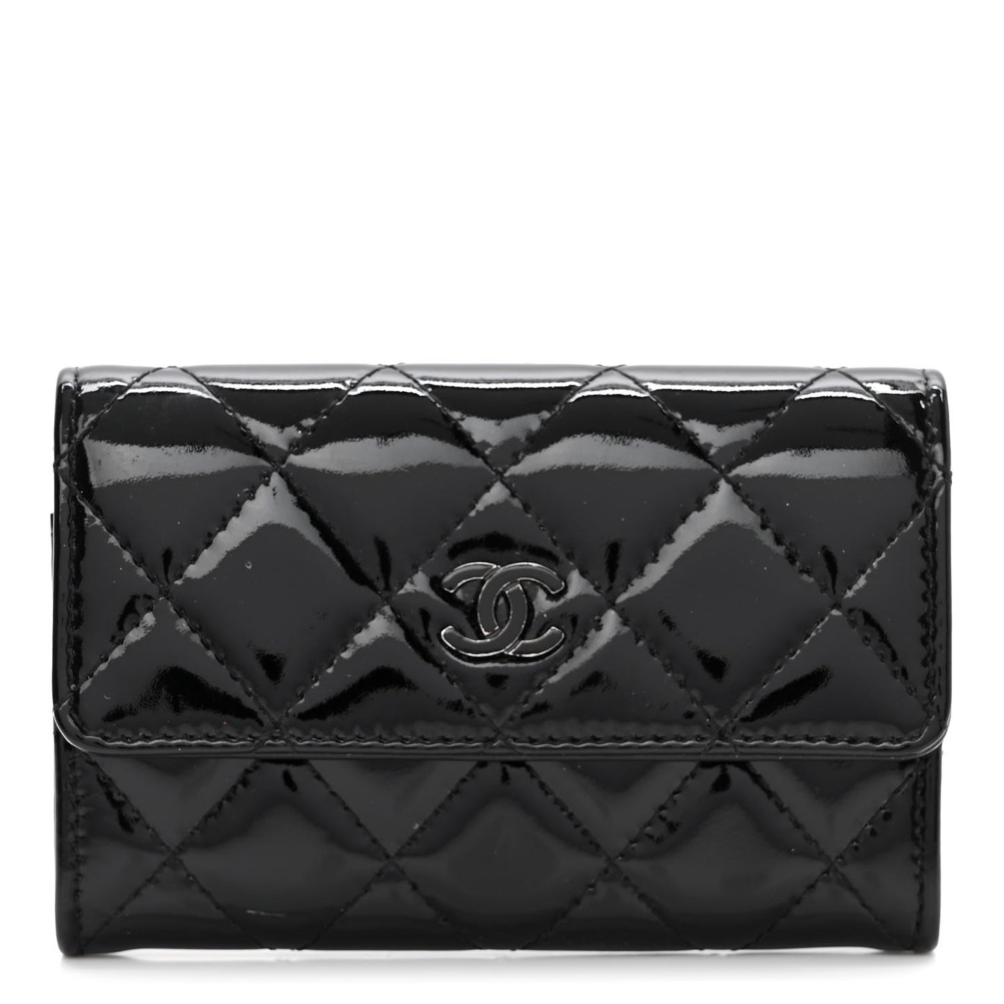 Patent Quilted Flap Card Holder So Black