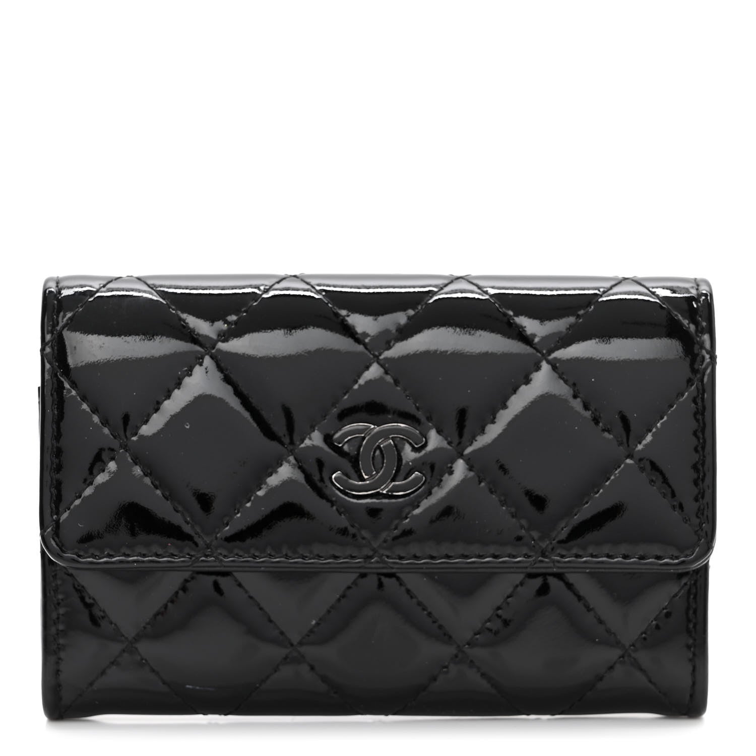Chanel Patent Quilted Flap Card Holder So Black 1 of 10