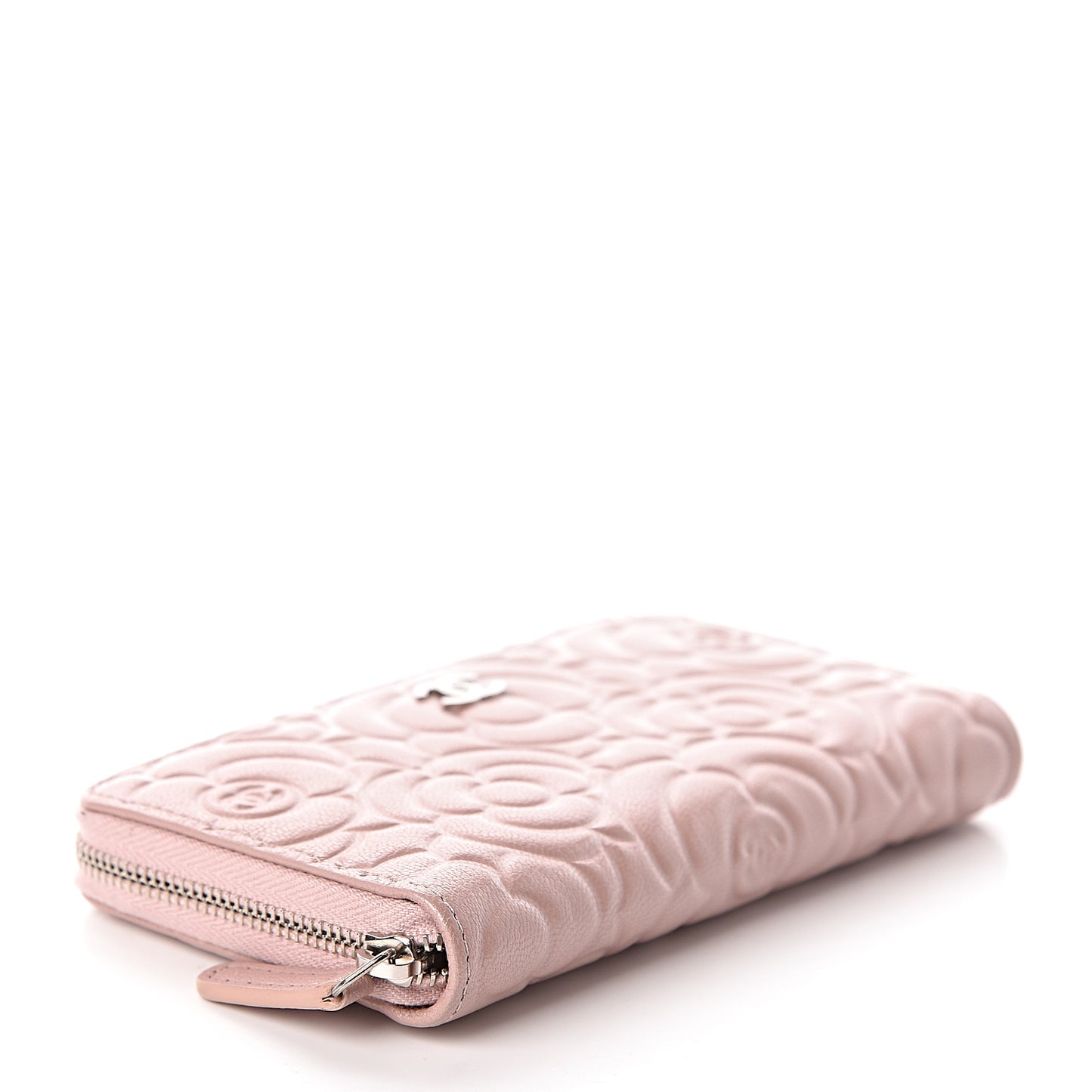 Goatskin Camellia Embossed Medium Zip Around Wallet Light Pink