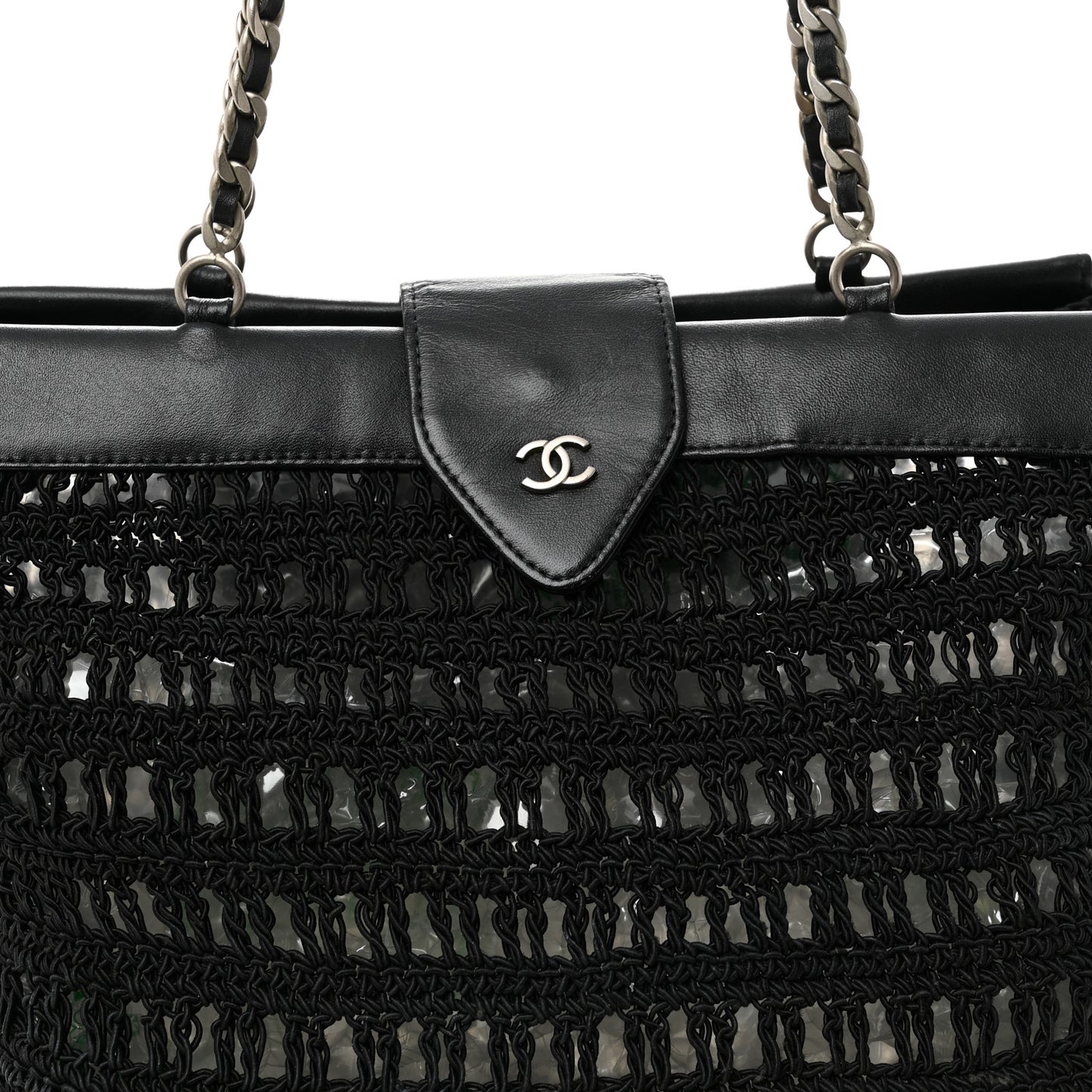 Woven Crochet Knit Tote Black