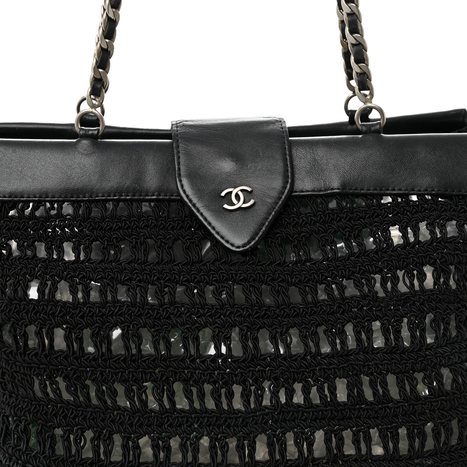 Chanel Woven Crochet Knit Tote Black 8 of 11
