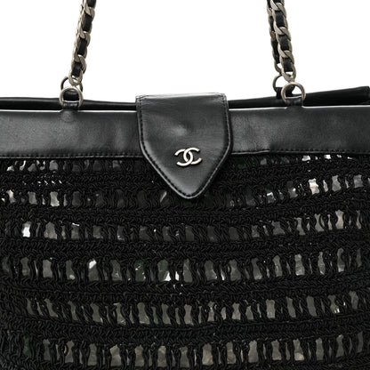 Chanel Woven Crochet Knit Tote Black 8 of 11