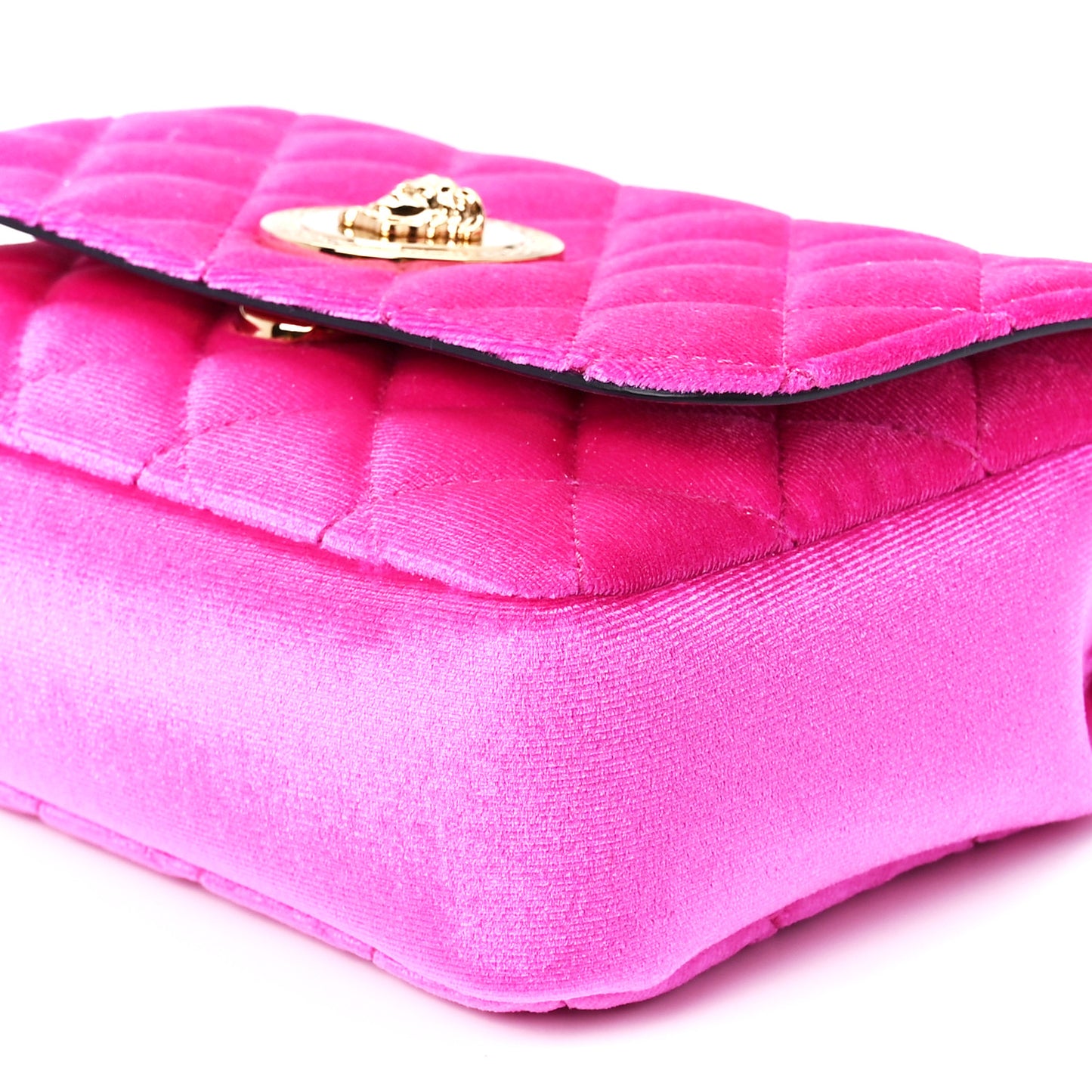 Velvet Quilted Medusa Chain Crossbody Pink
