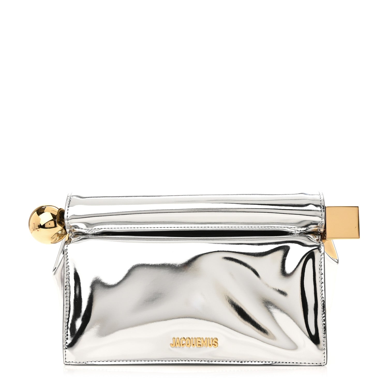 Jacquemus Metallic Patent Calfskin La Pochette Rond Carre Silver 1 of 9