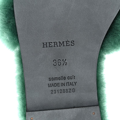 Hermes Woolskin Oran Sandals 36.5 Vert Anglais 7 of 8