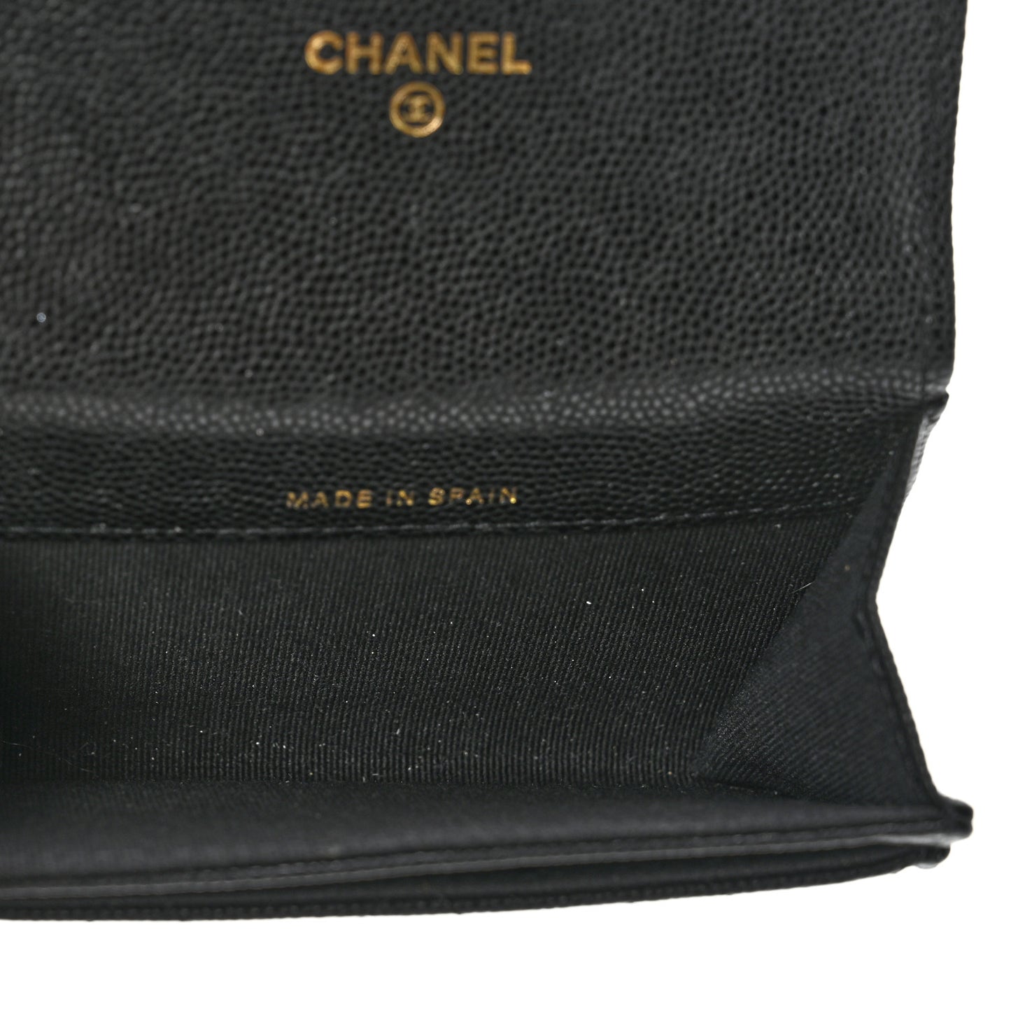 Caviar Quilted Enamel Coco Casino Flap Card Holder Wallet Black