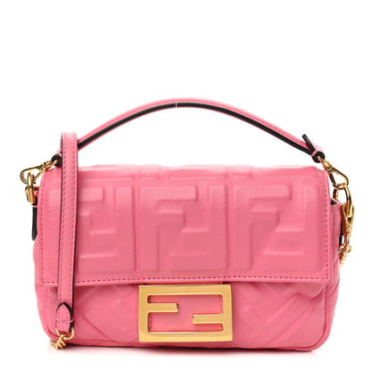 Fendi Nappa FF 1974 Embossed Mini Baguette Rosa Fluo 1 of 17