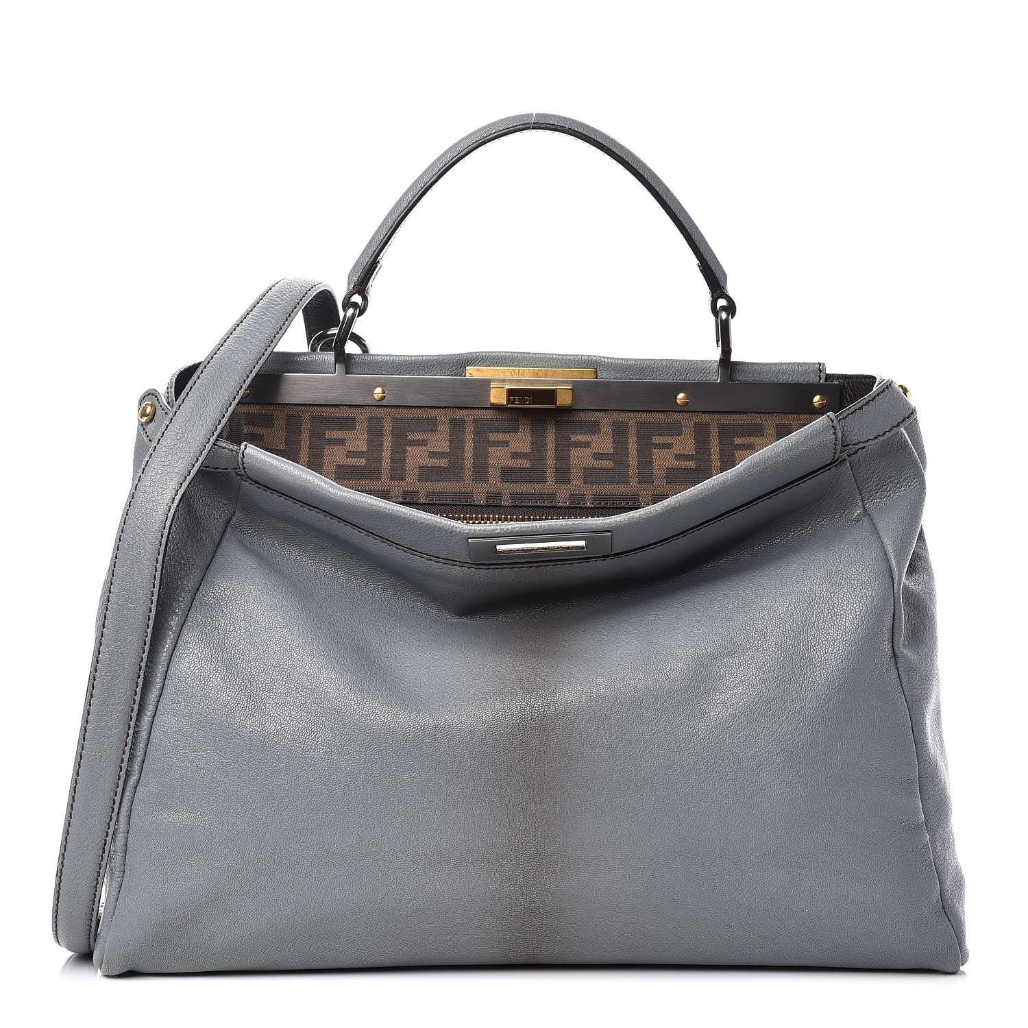 Fendi Goatskin Zucca Large Peekaboo Iconic Satchel Grigio Tobacco Black 1 of 20