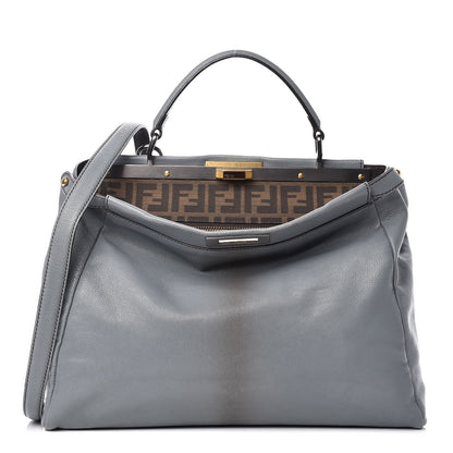 Fendi Goatskin Zucca Large Peekaboo Iconic Satchel Grigio Tobacco Black 1 of 20