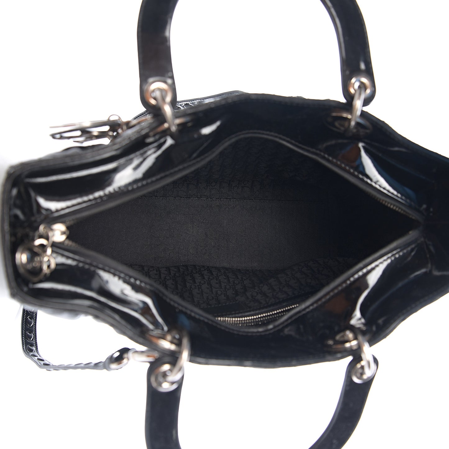 Patent Cannage Large Whipstitch Lady Dior Black