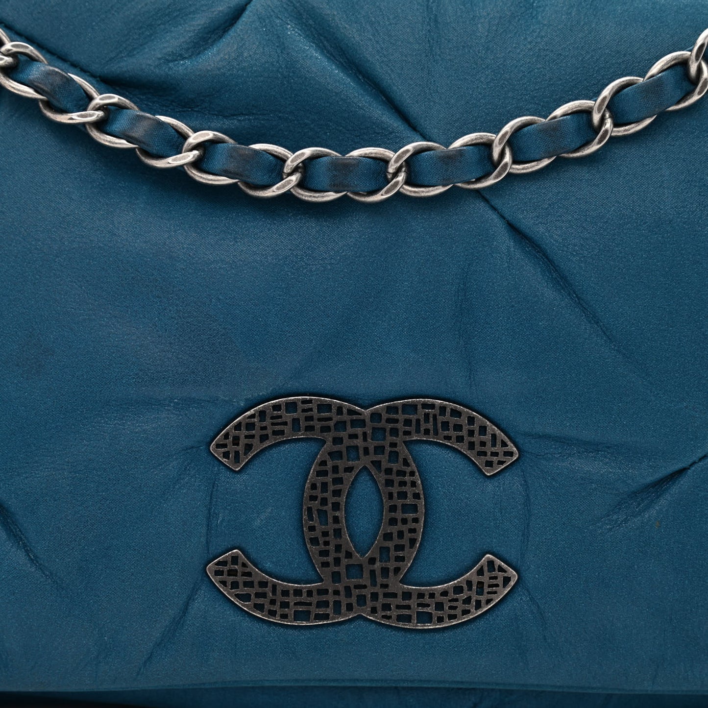 Iridescent Calfskin Glint Flap Blue