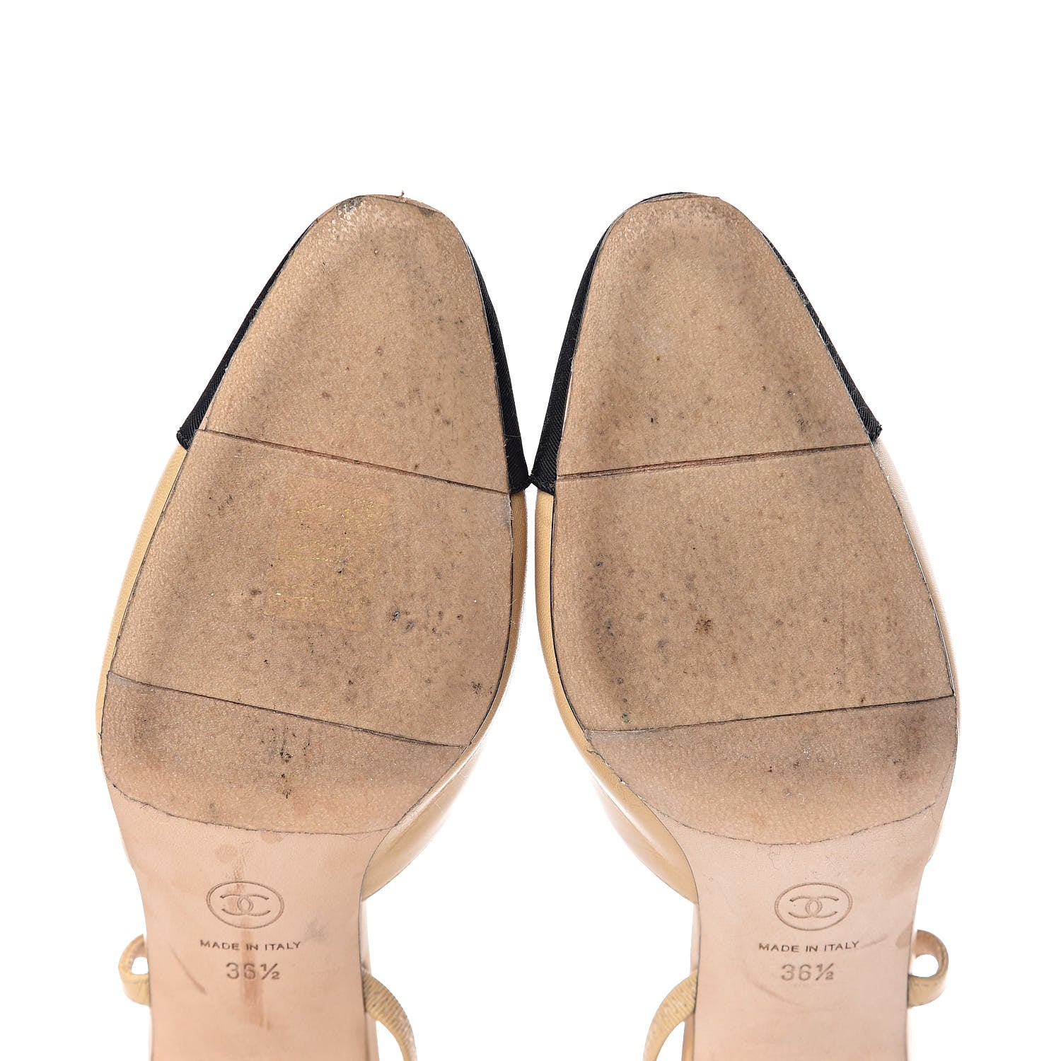Chanel Lambskin Grosgrain Cap Toe CC Slingback Sandals 36.5 Beige Black 9 of 12