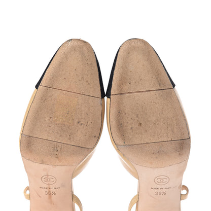 Chanel Lambskin Grosgrain Cap Toe CC Slingback Sandals 36.5 Beige Black 9 of 12