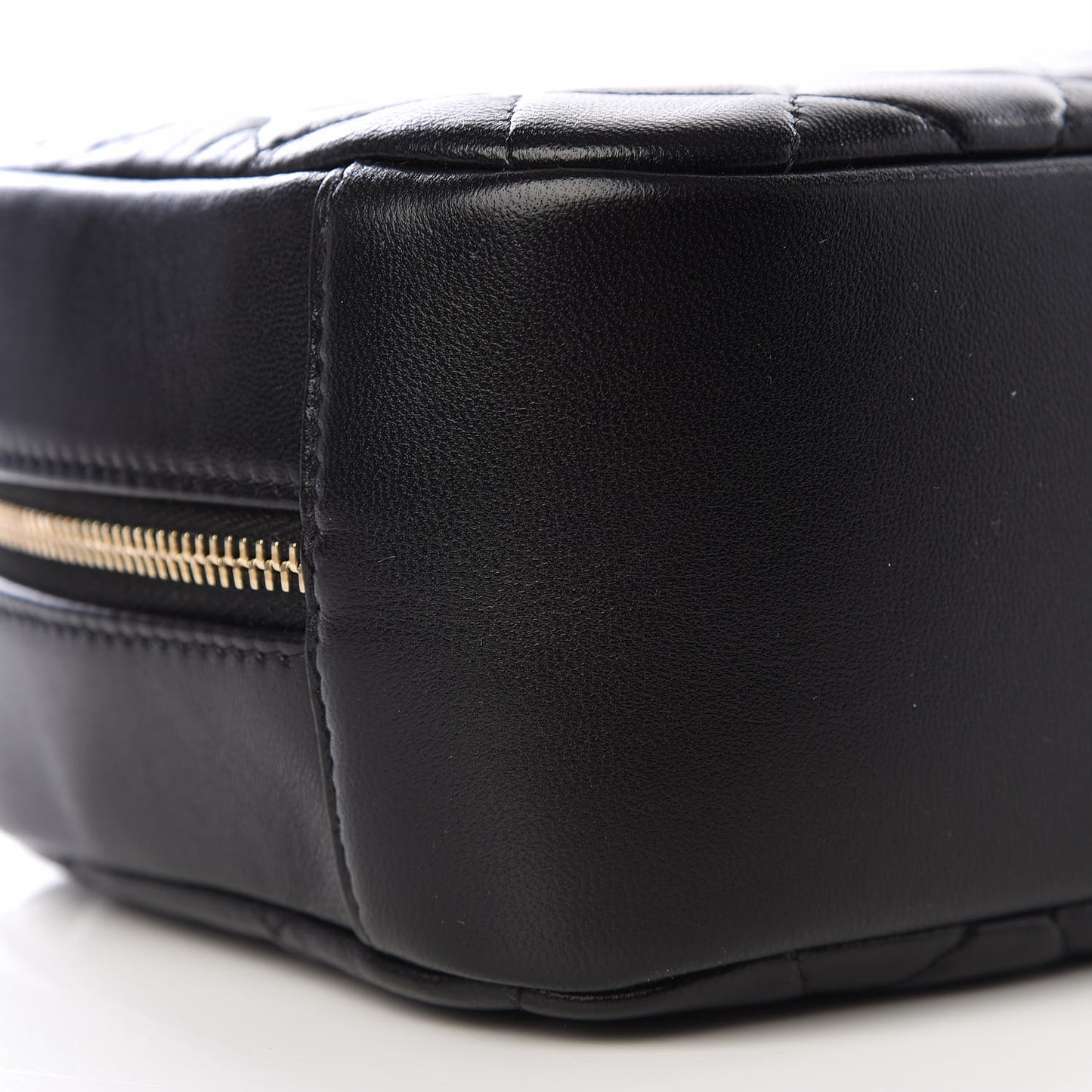 Lambskin Quilted Medium Curvy Pouch Cosmetic Case Black