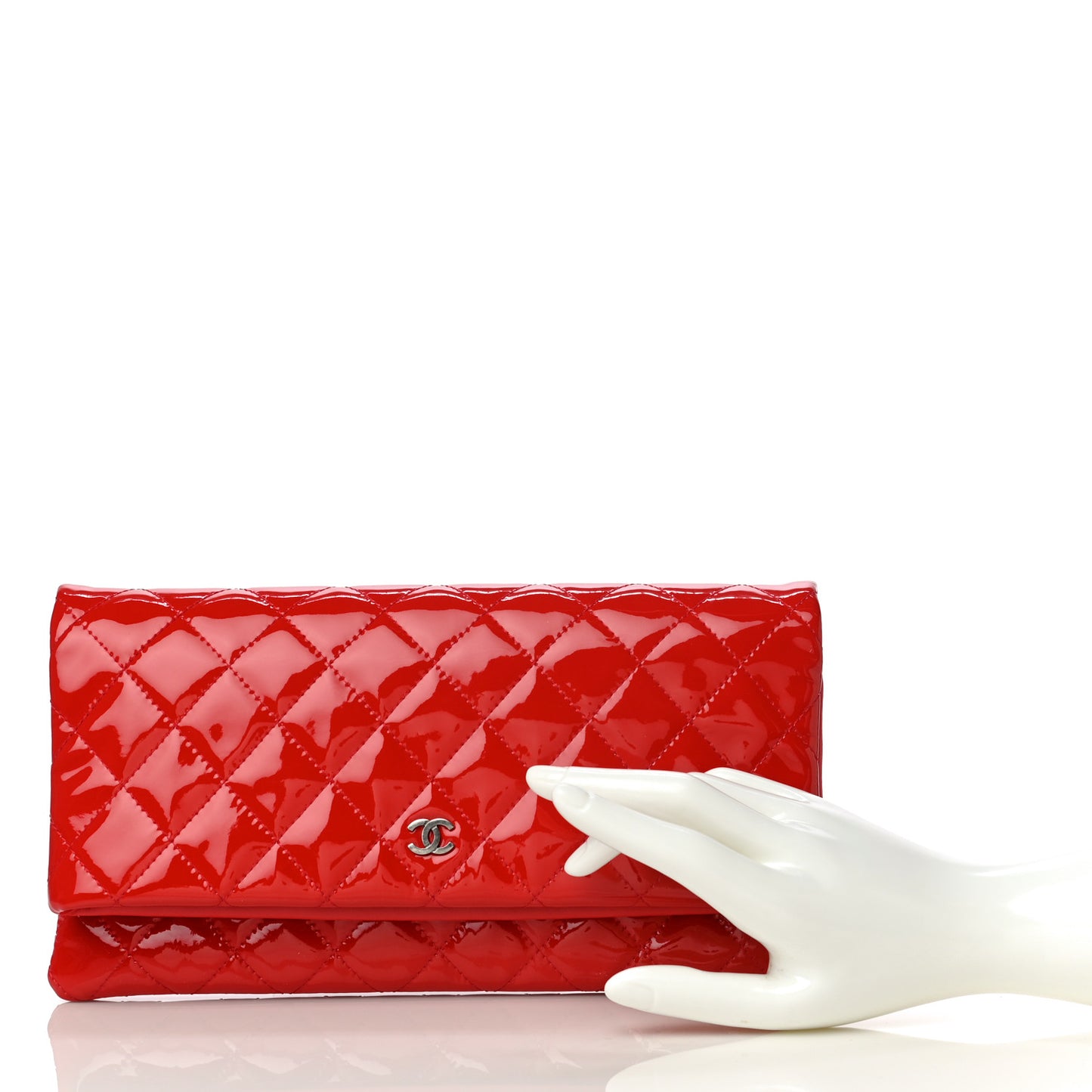 Patent Calfskin Quilted Beauty CC Clutch Red