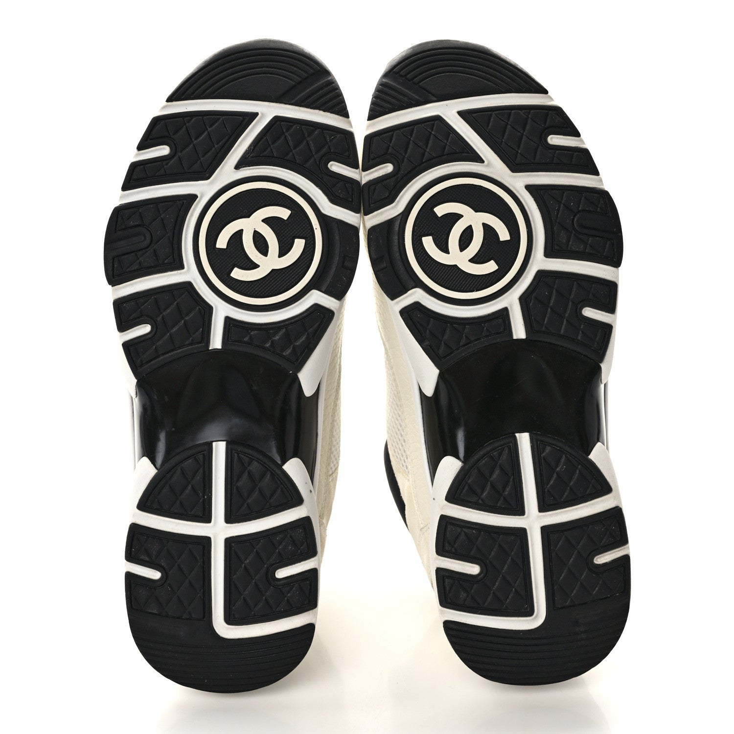 Chanel Mesh Suede Calfskin Grained Calfskin Womens CC Sneakers 38 White Black 5 of 8