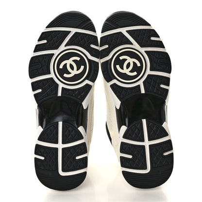 Chanel Mesh Suede Calfskin Grained Calfskin Womens CC Sneakers 38 White Black 5 of 8