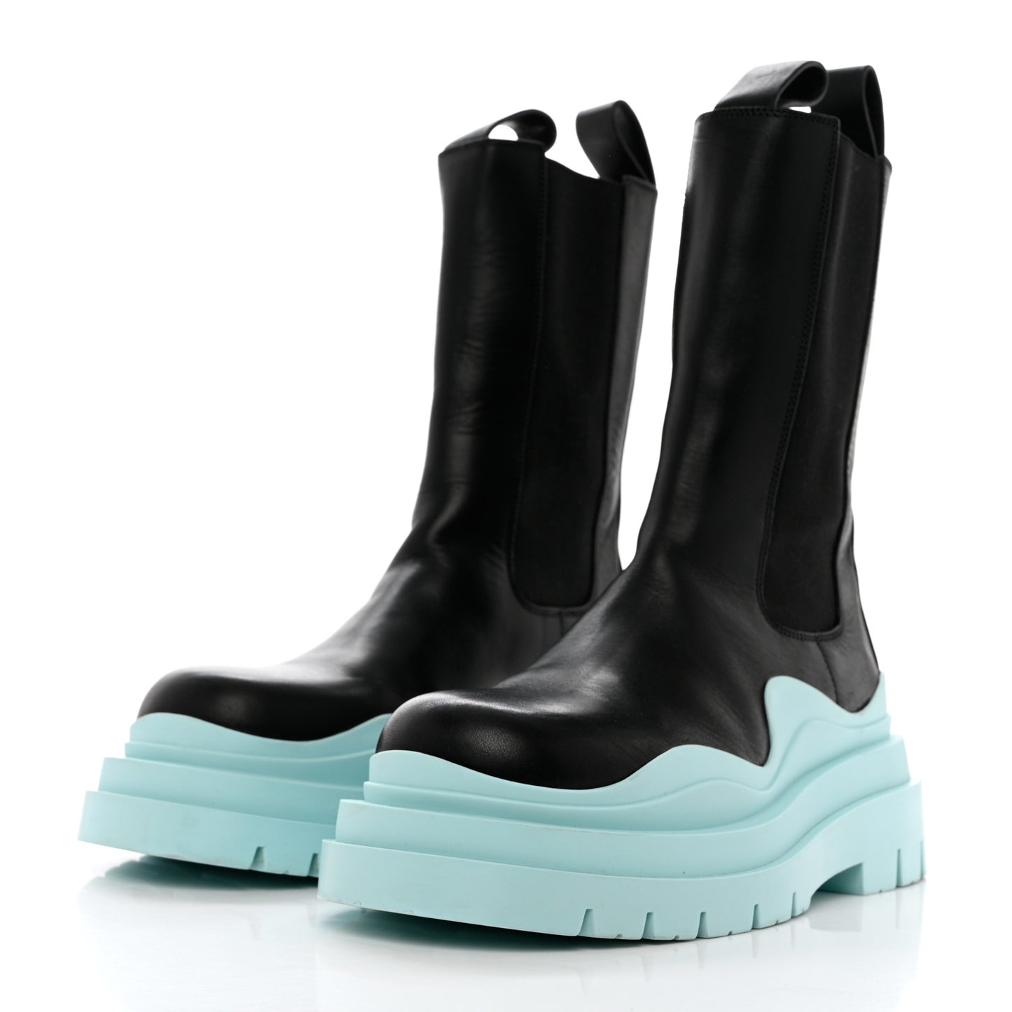 Calfskin The Tire Chelsea Boots 36.5 Black Pale Blue