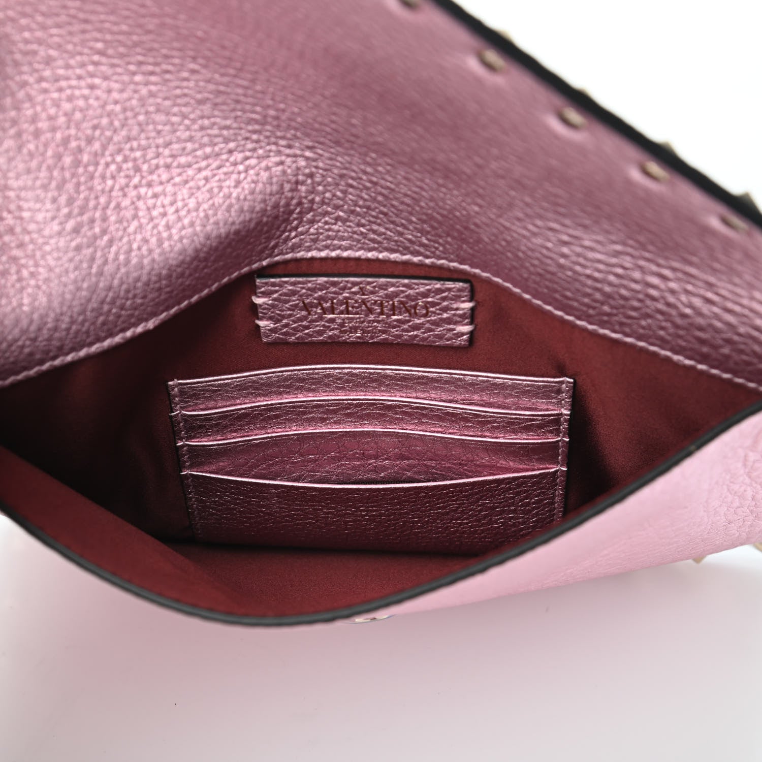 Valentino Garavani Metallic Pebbled Calfskin Medium Rockstud Envelope Flat Wristlet Pouch Giacinto 5 of 6