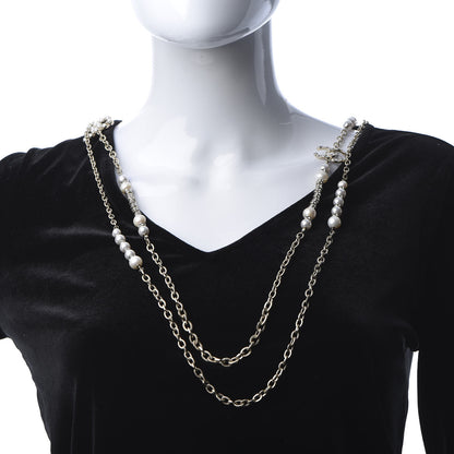 Chanel Pearl Crystal CC Long Necklace Gold 2 of 5