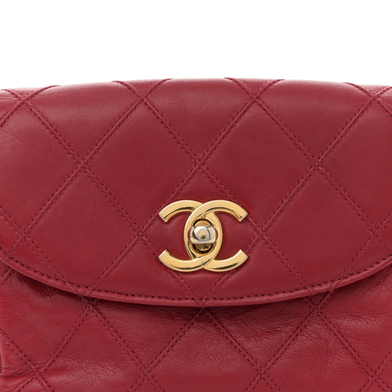 Chanel Lambskin Diamond Stitched Waist Chain Belt Flap Bag 70 28 Red 7 of 14