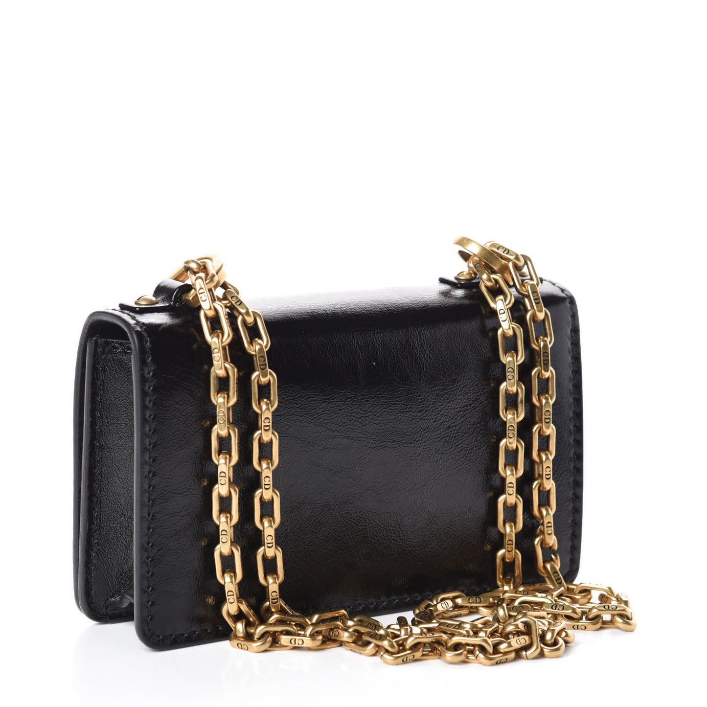 Crinkled Calfskin Mini J'Adior Chain Flap Bag Black