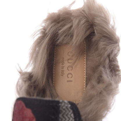 Gucci Brocade Fur Floral Womens Princetown Slippers 36 Black Anthracite 6 of 8