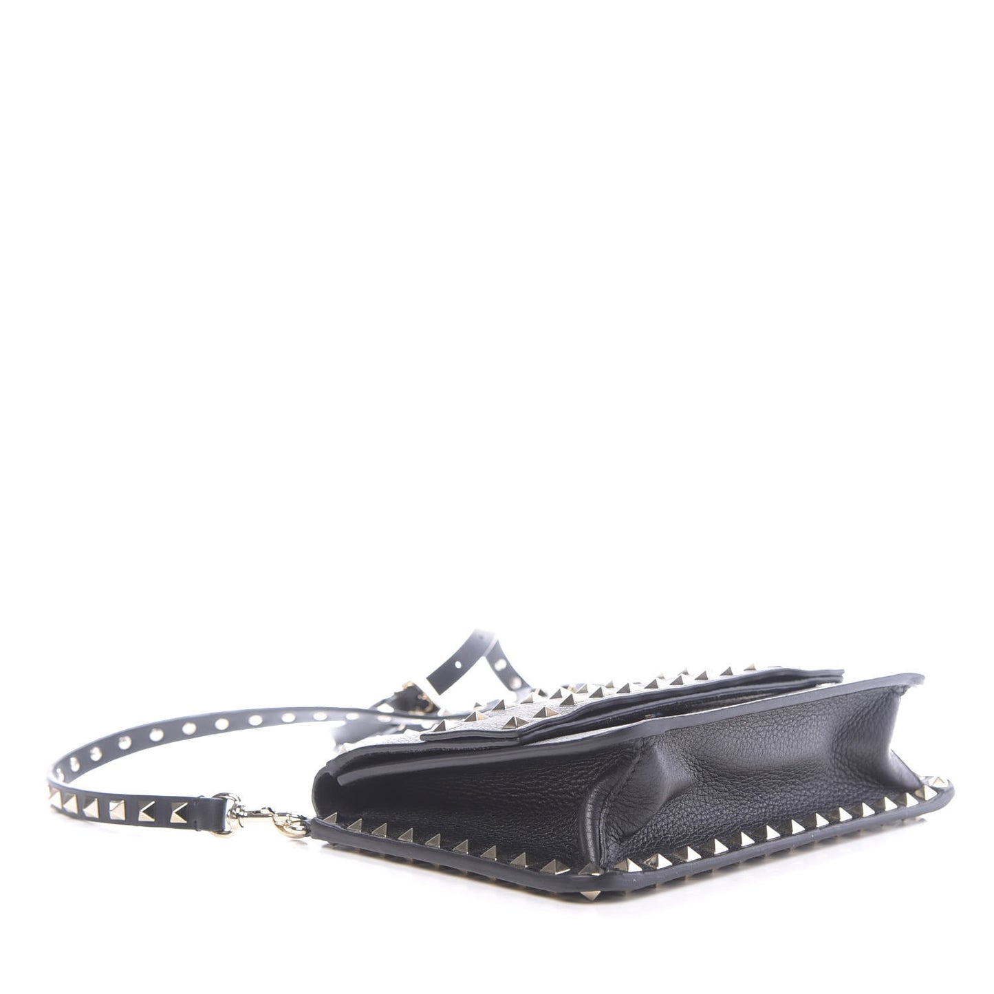Pebbled Calfskin Rockstud Side Slip Crossbody Black