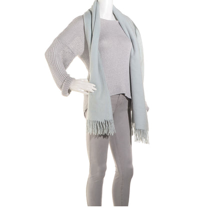 Hermes Solid Cashmere Fringe Scarf Light Bleu 2 of 5
