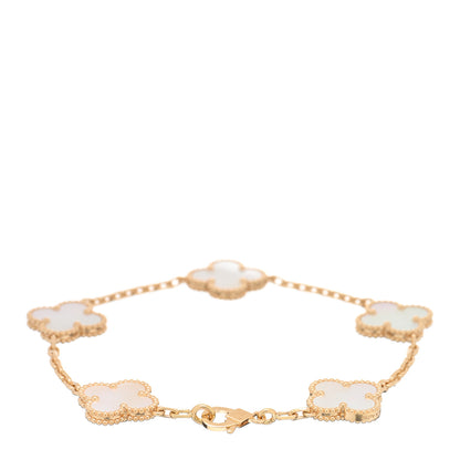 Van Cleef & Arpels 18K Yellow Gold Mother of Pearl 5 Motifs Vintage Alhambra Bracelet 2 of 4
