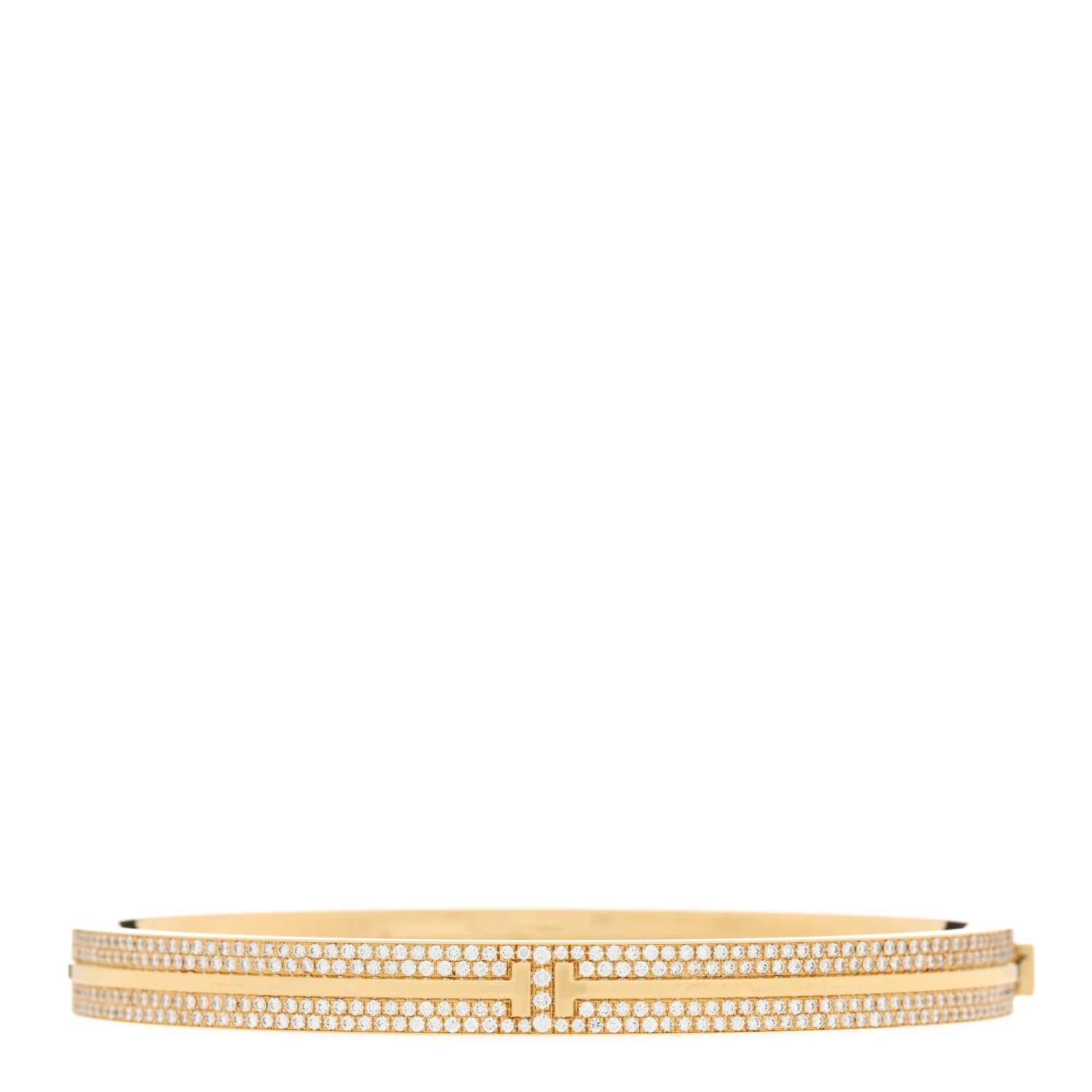Tiffany 18K Yellow Gold Diamond T Hinged Pave Bracelet 1 of 4